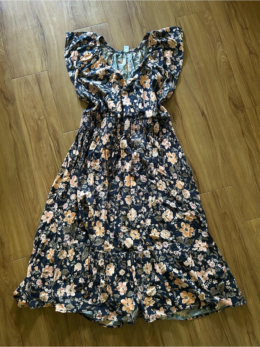 Old Navy Floral Tiered Maxi Dress in Navy and Peach